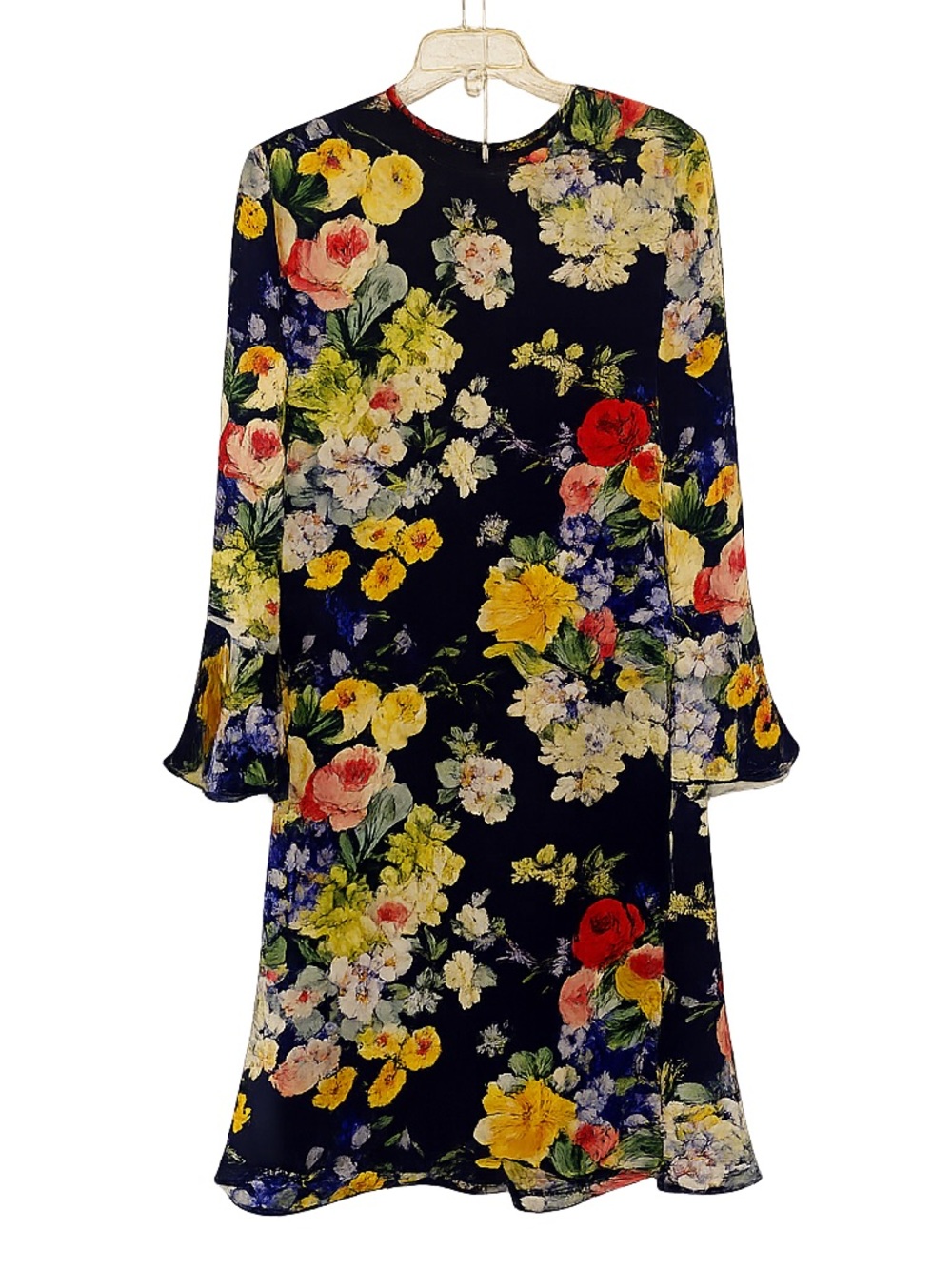 Linda Allard Ellen Tracy Black Floral Silk Dress